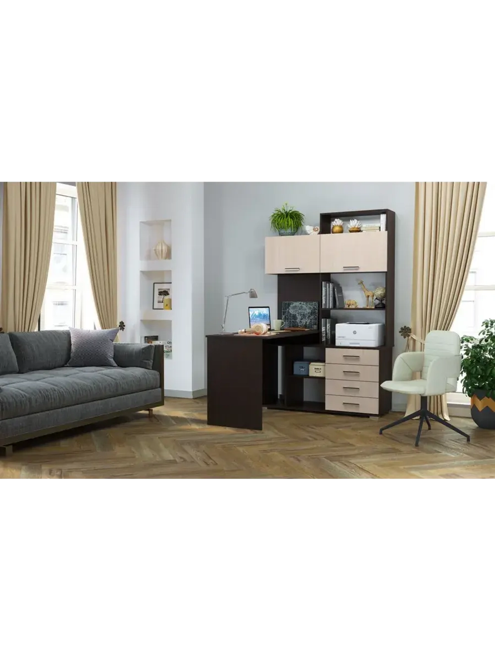 Стол компьютерный угловой с ящиками 138,4х57х187 см