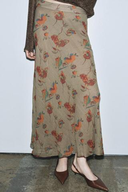 ZARA ШЕРСТЯНАЯ ЮБКА С ЦВЕТОЧНЫМ ПРИНТОМ — ZW COLLECTION, БЕЖЕВЫЙ