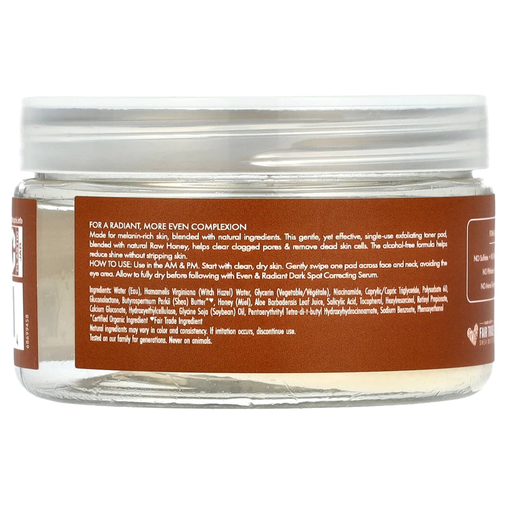 SheaMoisture, Ежедневные отшелушивающие диски с тонером, ровное и сияющее, с медом, 30 шт.