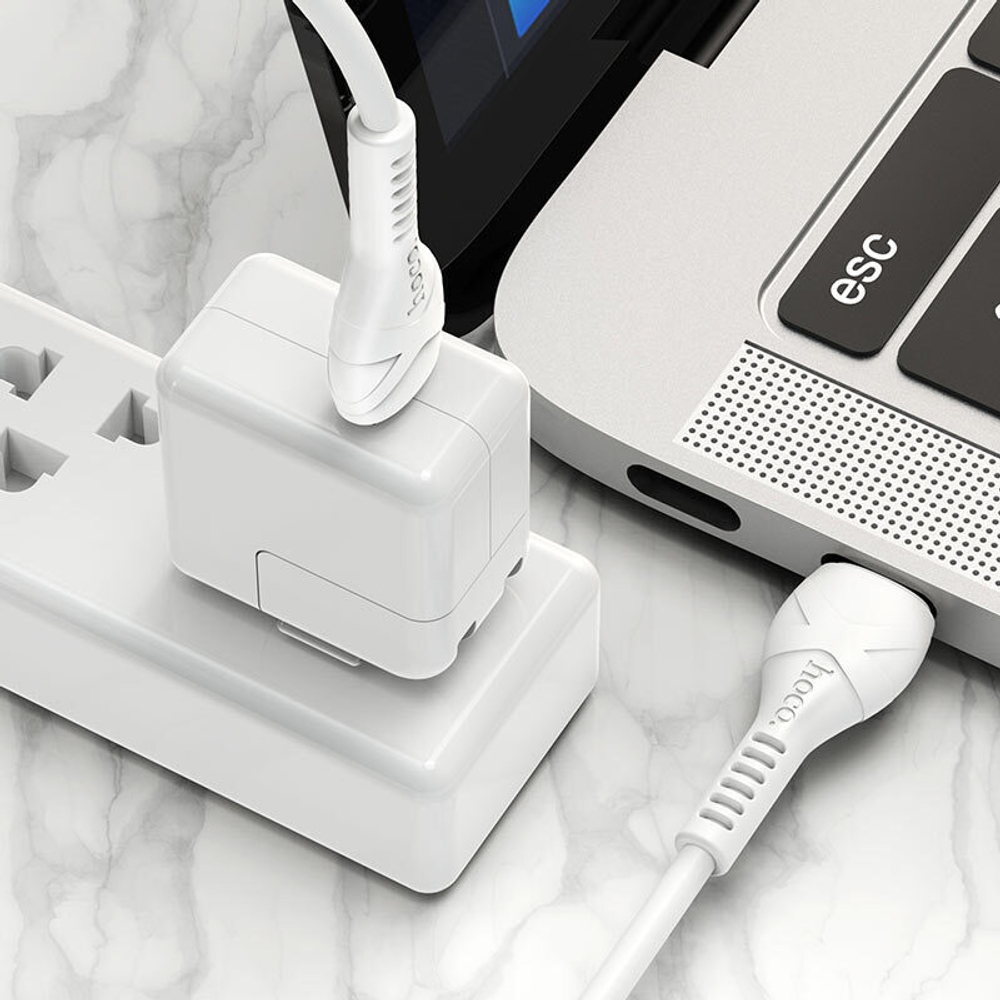 USB-C кабель HOCO X55 Trendy Lightning 8-pin, 3А, PD20W, 1м, PVC (белый)