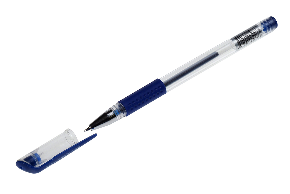 Ручка гелевая Workmate синяя 0.7мм с резиновым упором корпус прозрачный пластик
