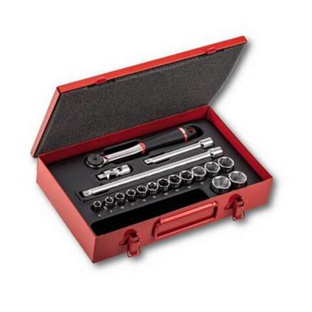 612 3/8 EA Набор головок и принадлежностей 3/8" в металлическом кейсе (18 предмета), USAG (Италия)