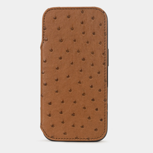 Чехол-книжка кожаная для iPhone 17 Pro, страус цвета карамель