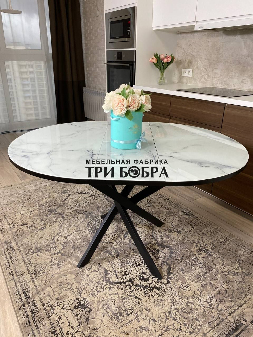 Стол круглый стеклянный "Карара"