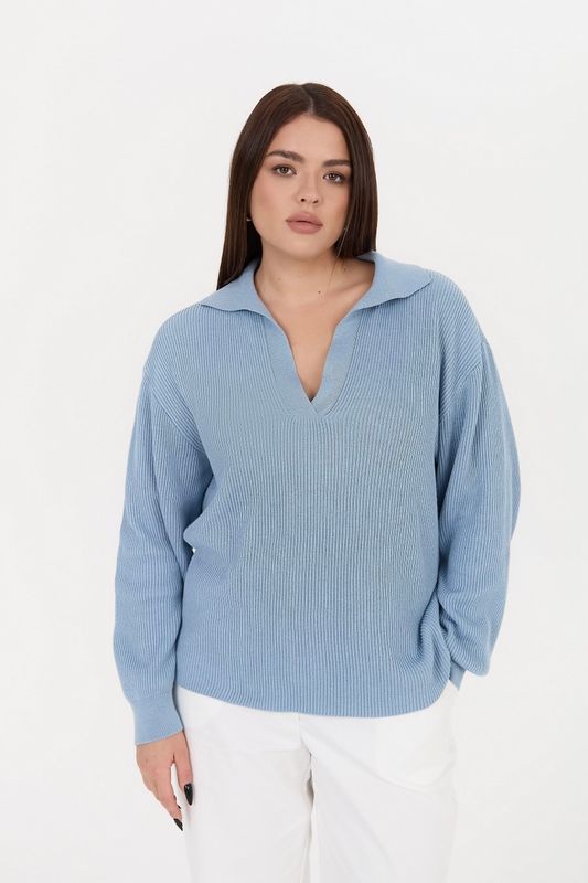 Поло вязаное с длинным рукавом, голубой