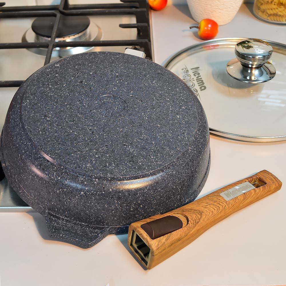 Сковорода 24см Premium blue со съемной ручкой и стеклянной крышкой