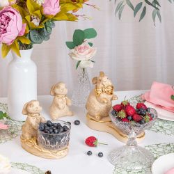 Фруктовница Кролик Эйприл Айвори с чашей из стекла