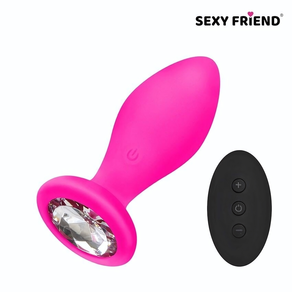 Розовая вибровтулка с прозрачным кристаллом и пультом ДУ - 8,5 см. (Цвет: прозрачный)