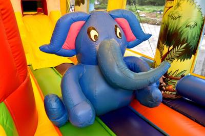 Надувной батут "Зверята с крышей 3" со скалодромом, 14*7*6 м