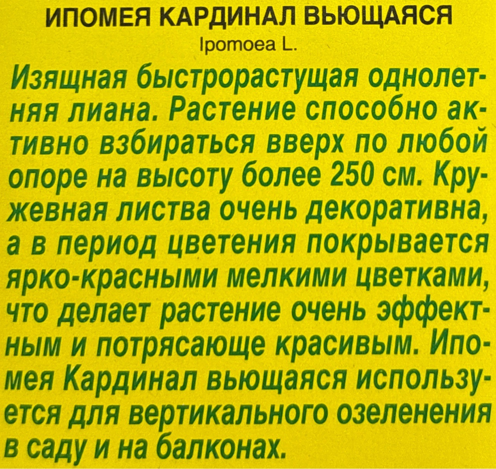 Ипомея Кардинал вьющаяся СМЦ-514