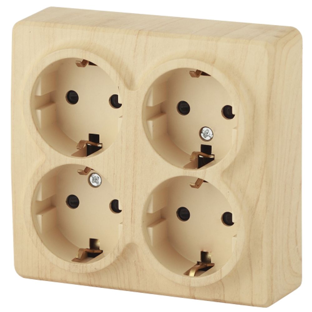 11-2211-11 ЭРА Розетка 4х2P+E Schuko со шторками, 16A-250В, IP20, ОУ, Эра Эксперт, сосна