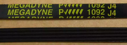 Ремень 1092 J4 Megadyne для стиральной машины Whirlpool (Вирпул) 1091мм черный, желтая надпись