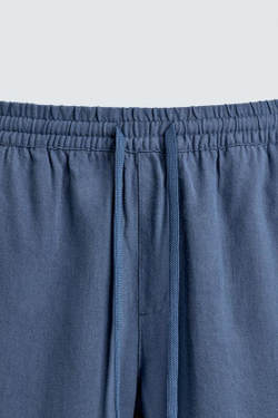 ZARA БЕРМУДЫ RELAXED FIT ИЗ ВИСКОЗЫ И ЛЬНА, ГОЛУБОЙ