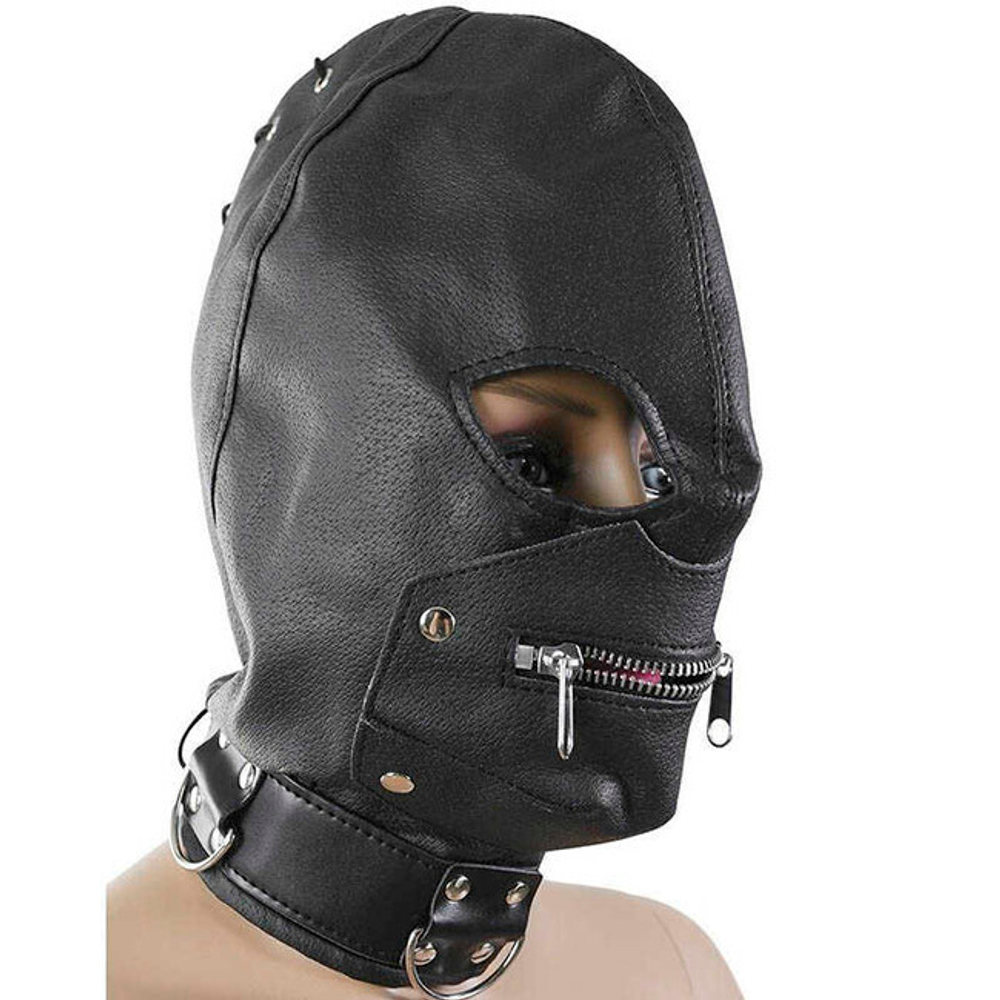 Шлем БДСМ с молнией напротив рта (Цвет: черный)
