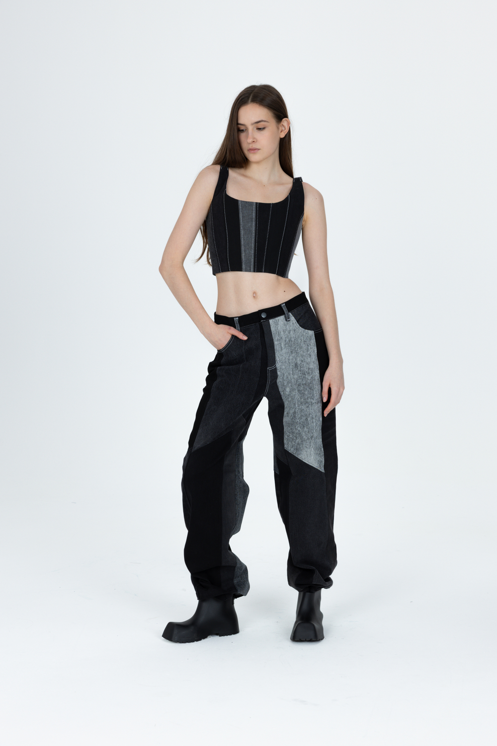 Прямы джинсы пэчворк, чёрные