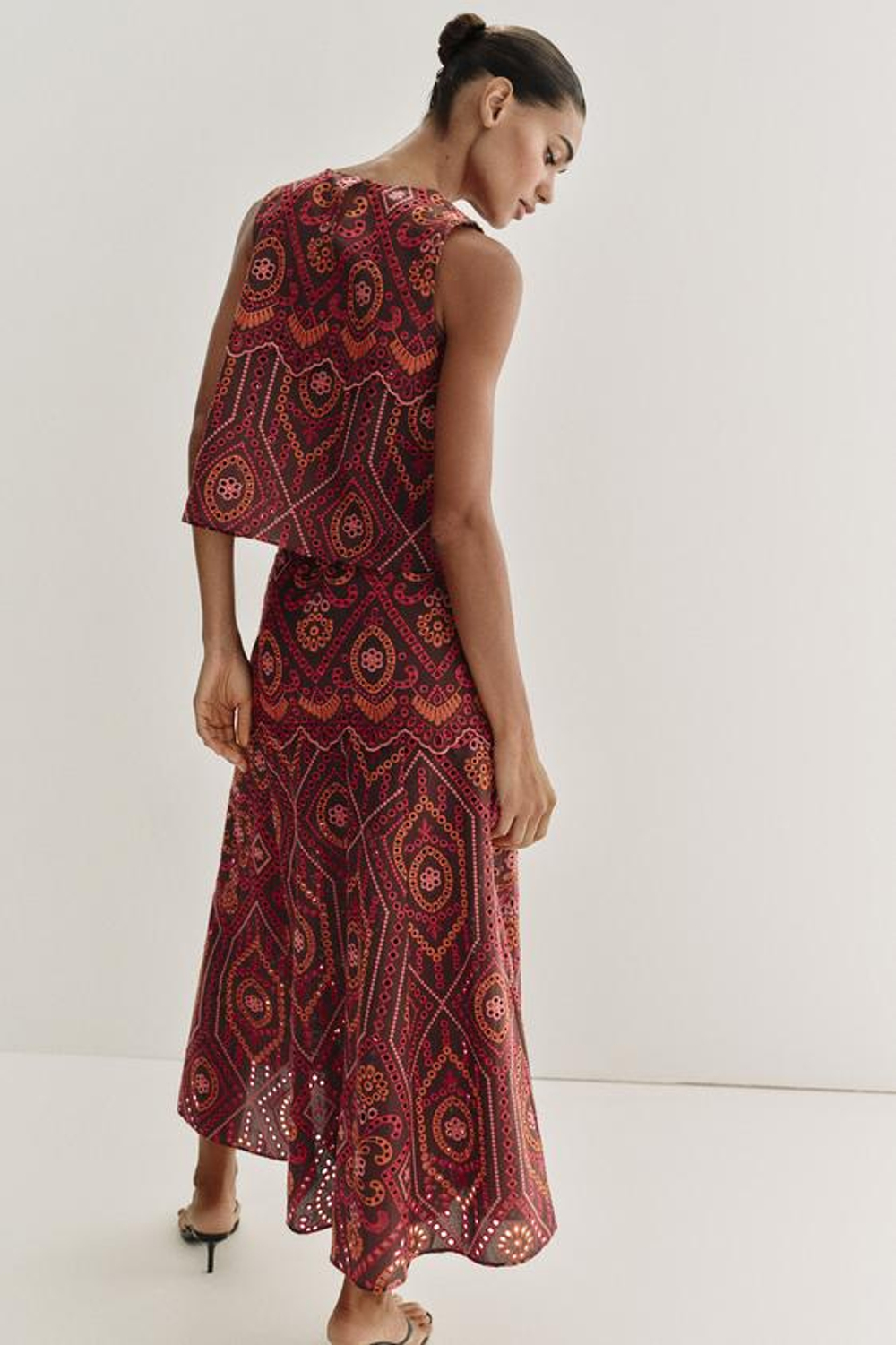 ZARA ЮБКА МИДИ С ПЕРФОРАЦИЕЙ, РАЗНОЦВЕТНЫЙ