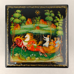 Шкатулка с росписью Палех "Тройка"