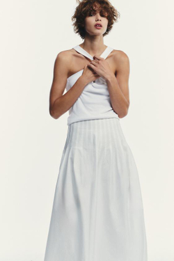 ZARA ЮБКА МИДИ СО СКЛАДКАМИ, БЕЛЫЙ