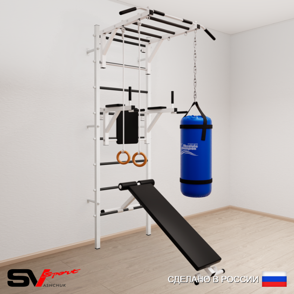 Шведская стенка Sv Sport усиленная 6513 (Турник рукоход/Брусья/Скамья/Кольца/Цепь/Мешок 30кг)