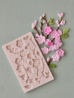 Прямоугольный молд "Вишня, саккура с листьями и ветками"