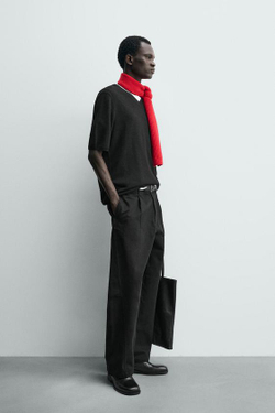 ZARA БРЮКИ WIDE FIT СО СКЛАДКАМИ, ЧЕРНЫЙ