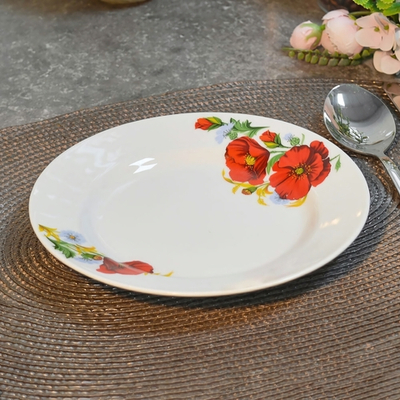 Тарелка 200мм мелкая форма Идиллия Маки красные