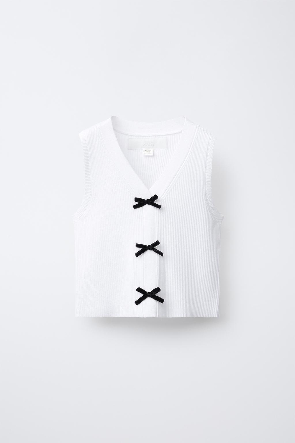 ZARA ТРИКОТАЖНЫЙ ЖИЛЕТ С БАНТАМИ, ЭКРЮ