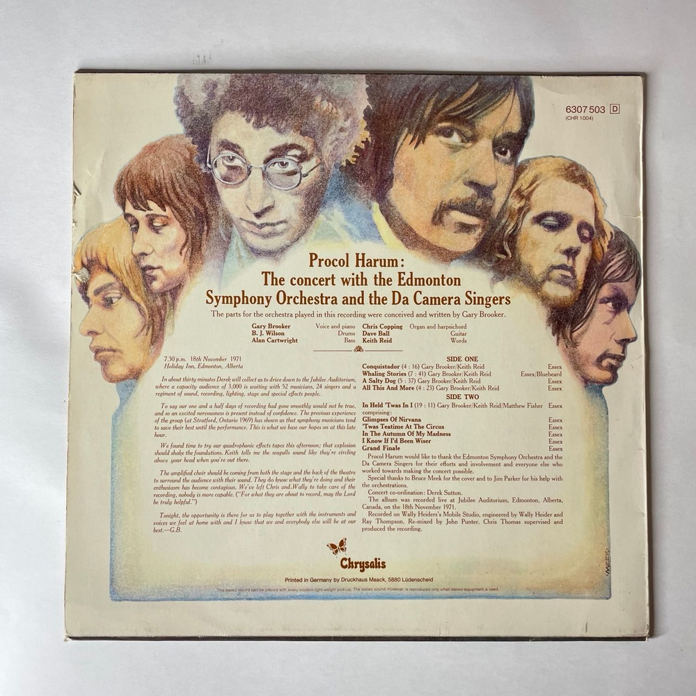 Винтажная виниловая пластинка LP Procol Harum In Concert With The Edmonton Symphony Orchestra Live (Германия 1974)
