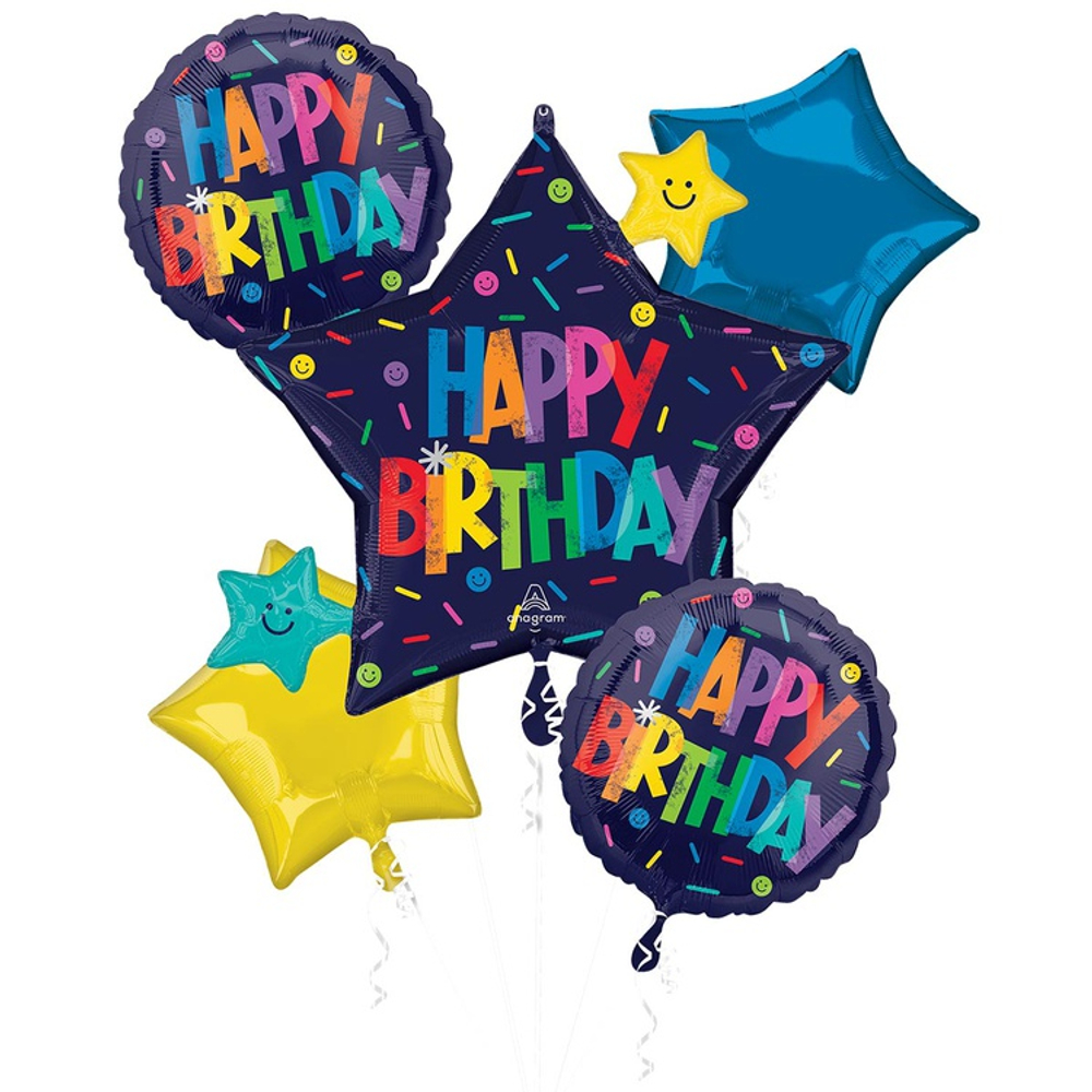 Звезда "Цветные смайлики Happy Birthday"