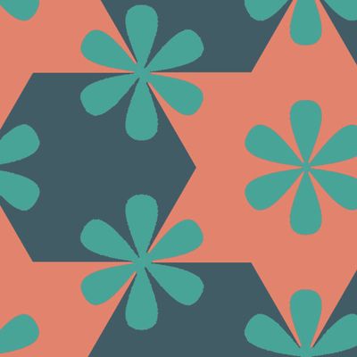 Star and flowers seamless geometrical pattern (Orange blue)