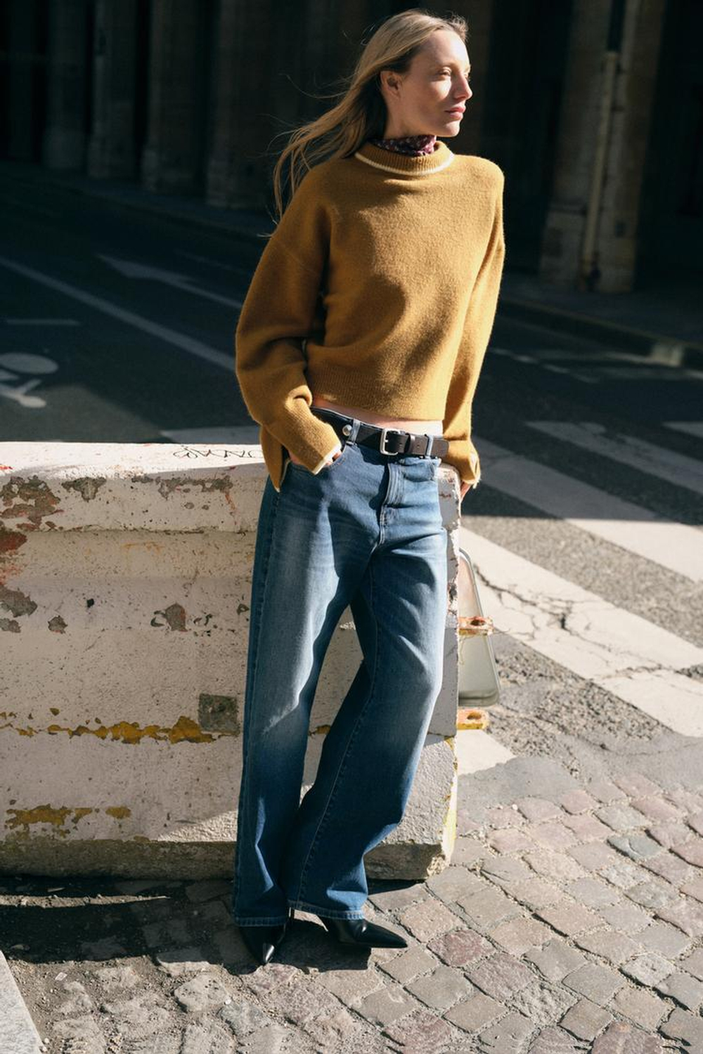 ZARA ДЖЕМПЕР С КОНТРАСТНЫМИ КАНТАМИ, ГОРЧИЧНЫЙ