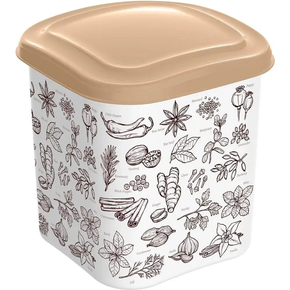 Емкость для сыпучих продуктов 1,8л с декором (бежевый)