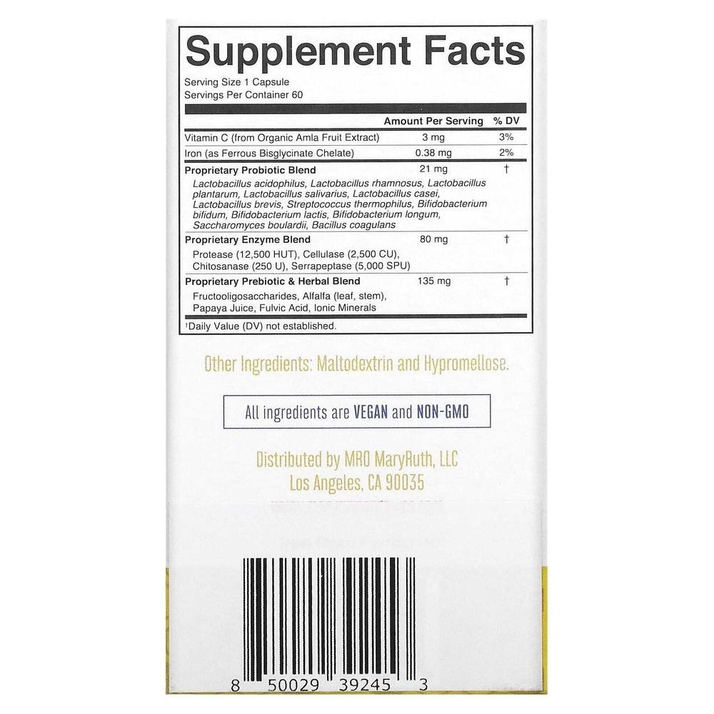 MaryRuth's, Gut Flora Health + Enzymes, 60 Capsules