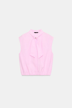 ZARA БЛУЗА С БАНТОМ БЕЗ РУКАВОВ, РОЗОВЫЙ