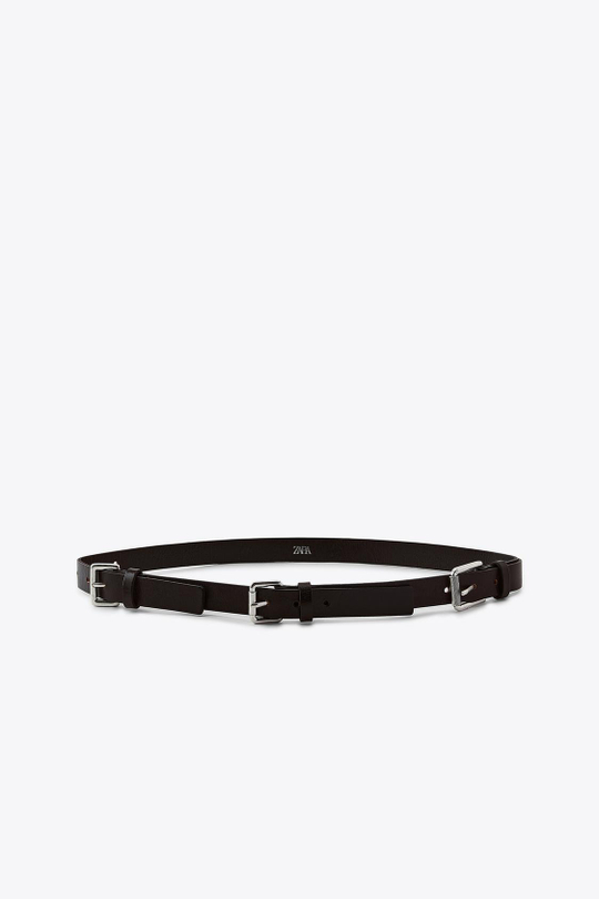 ZARA КОЖАНЫЙ РЕМЕНЬ С ПРЯЖКОЙ, КОРИЧНЕВЫЙ