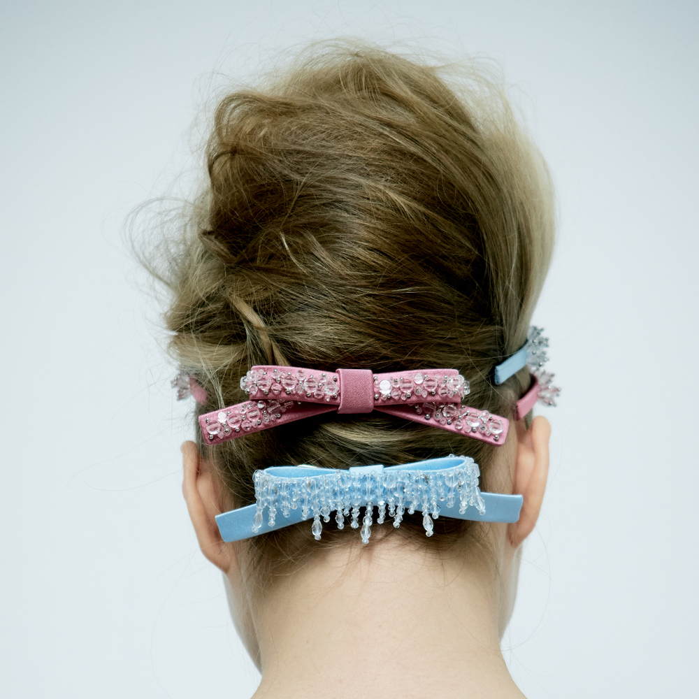 Бант "Стрекоза" розовый с прозрачными шайбами