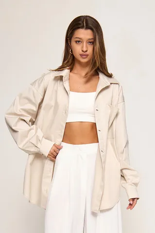 Рубашка с карманом из плотного хлопка жемчужного цвета