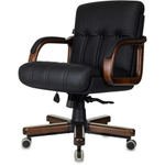 Кресло руководителя Бюрократ T-9932WALNUT-LOW/B, низкая спинка, Кожа, Черная