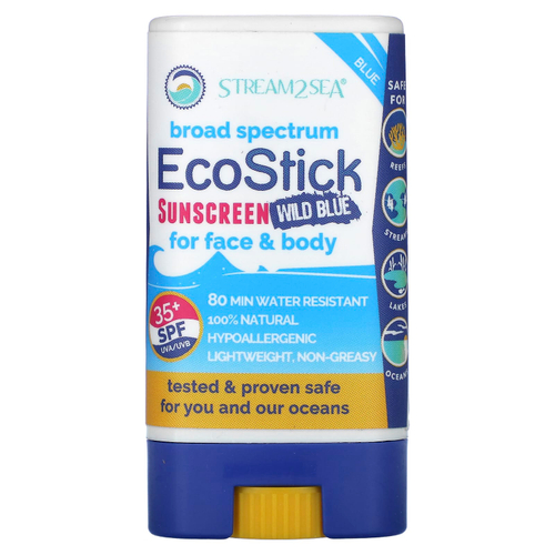 Stream2Sea, EcoStick Sunscreen Wild Blue, SPF 35+, 14 г (0,5 унции)