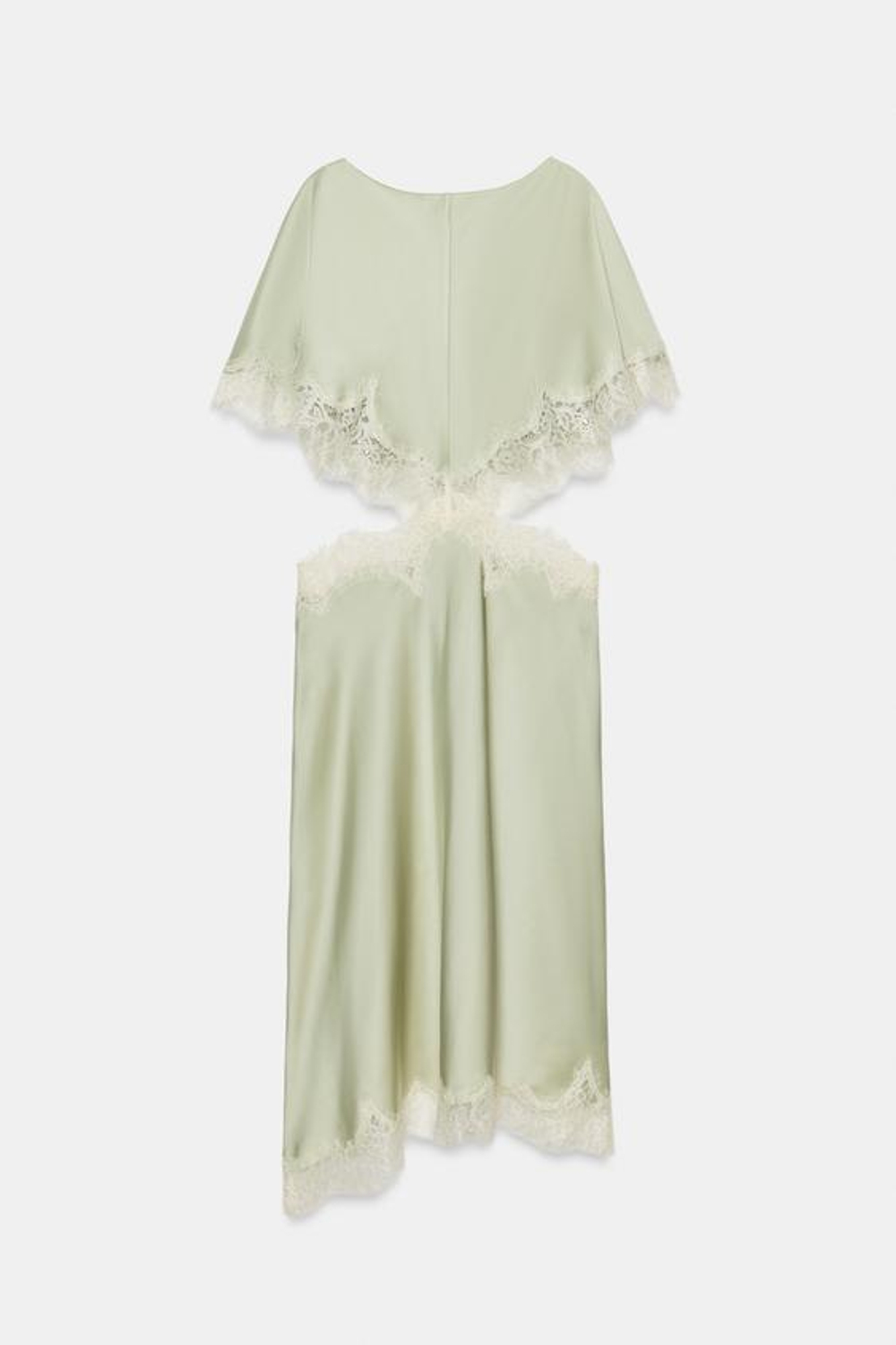ZARA ПЛАТЬЕ МИДИ С ВЫРЕЗОМ И КРУЖЕВОМ — ZW COLLECTION, ВОДЯНИСТО-ЗЕЛЕНЫЙ