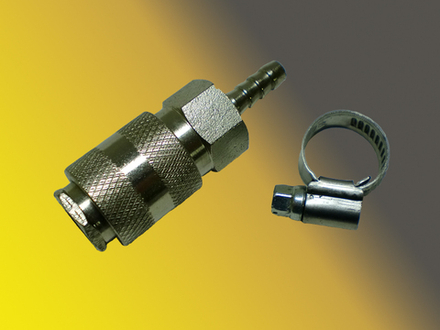 Разъем быстросъемный пневматический "мама" 6 мм под шланг + хомут, латунь ANDYCAR