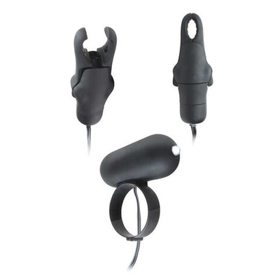 Набор мужских вибраторов на соски и пенис Vibrating Cockring with Nipple Clamps (Цвет: черный)