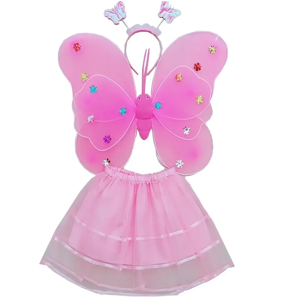 Карнавальный костюм «Звездная бабочка» (юбка,крылья,волшебная палочка,ободок), Розовый