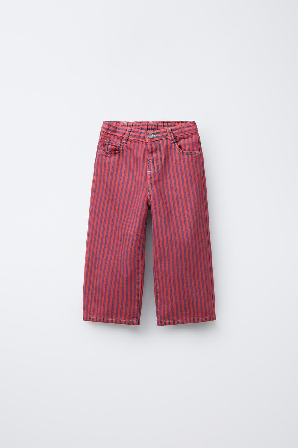 ZARA ПРЯМЫЕ БРЮКИ ИЗ ТВИЛА В ПОЛОСКУ, ЭКРЮ/СИНИЙ