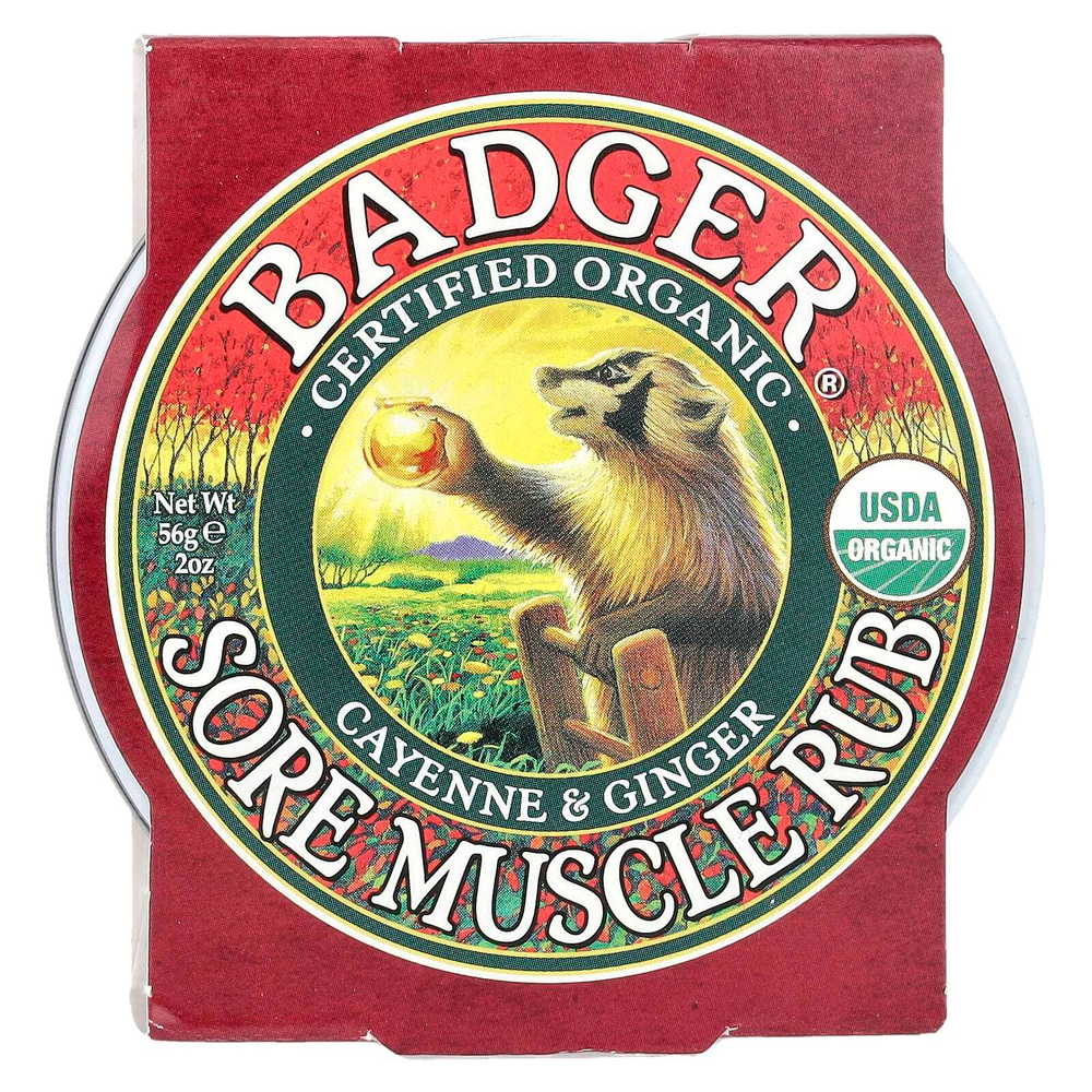 Badger, мазь от боли в мышцах, органический состав, с кайенским перцем и имбирем, 56 г (2 унции)