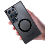Чехол с Magsafe для Samsung Galaxy S24 Ultra прозрачный матовый с черным бортом WLONS