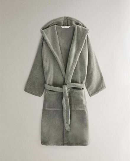 ZARA HOME ХЛОПКОВЫЙ ХАЛАТ С КАПЮШОНОМ, ЗЕЛЕНЫЙ