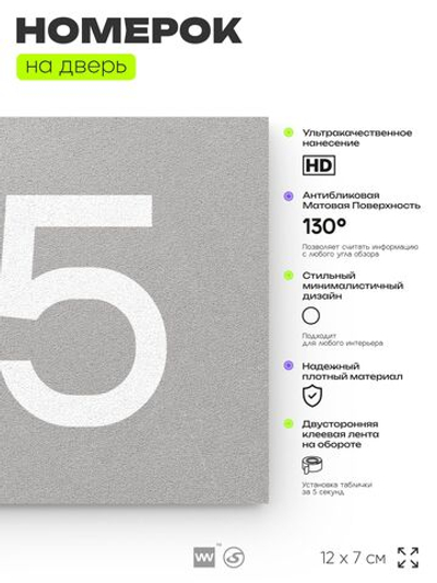 Номер на дверь 415, табличка на дверь для офиса, квартиры, кабинета, аудитории, склада, серая 120х70 мм, Айдентика Технолоджи