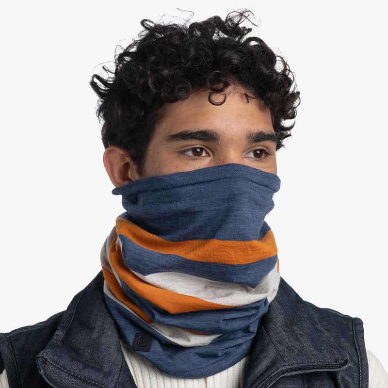 Тонкий шерстяной шарф-труба Buff Wool Move lightweight Steel Blue Фото 3