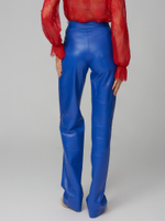 Женские кожаные брюки синие прямого кроя
